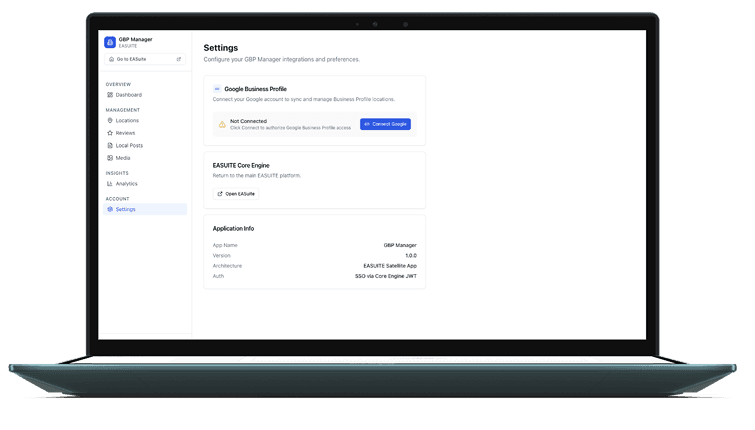 EA Suite Google Business Profile Manager interface